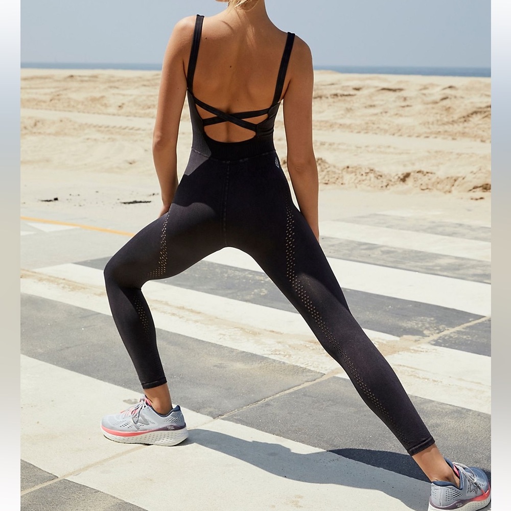 Free People Movement Good Karma Onesie in Washed Black